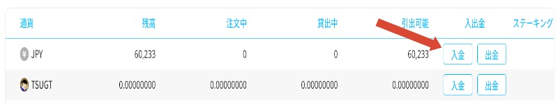 暗号資産一覧画面よりJPY（日本円）をクリックする