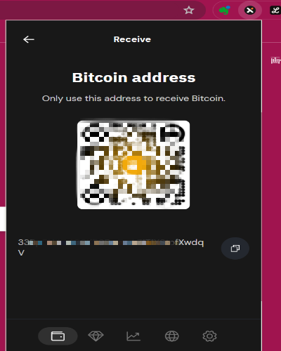 Xverse Wallet側BTC受け取りアドレス