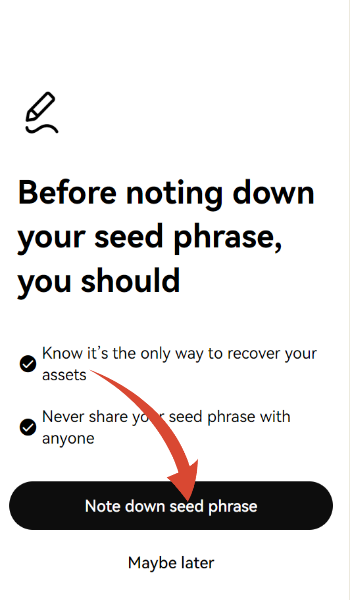 Note down seed phrase